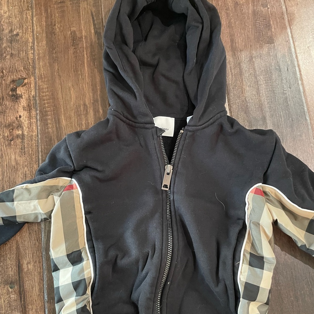 Burberry Kids Black Hoodie with Plaid Accents